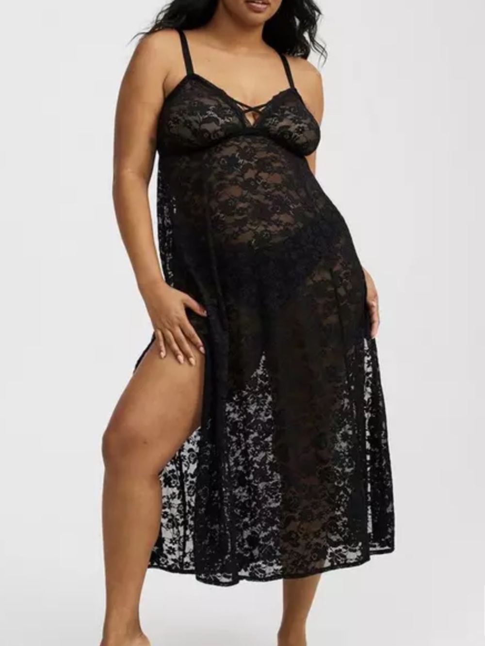 Torrid Black Lace Wireless Tea Length Night Gown